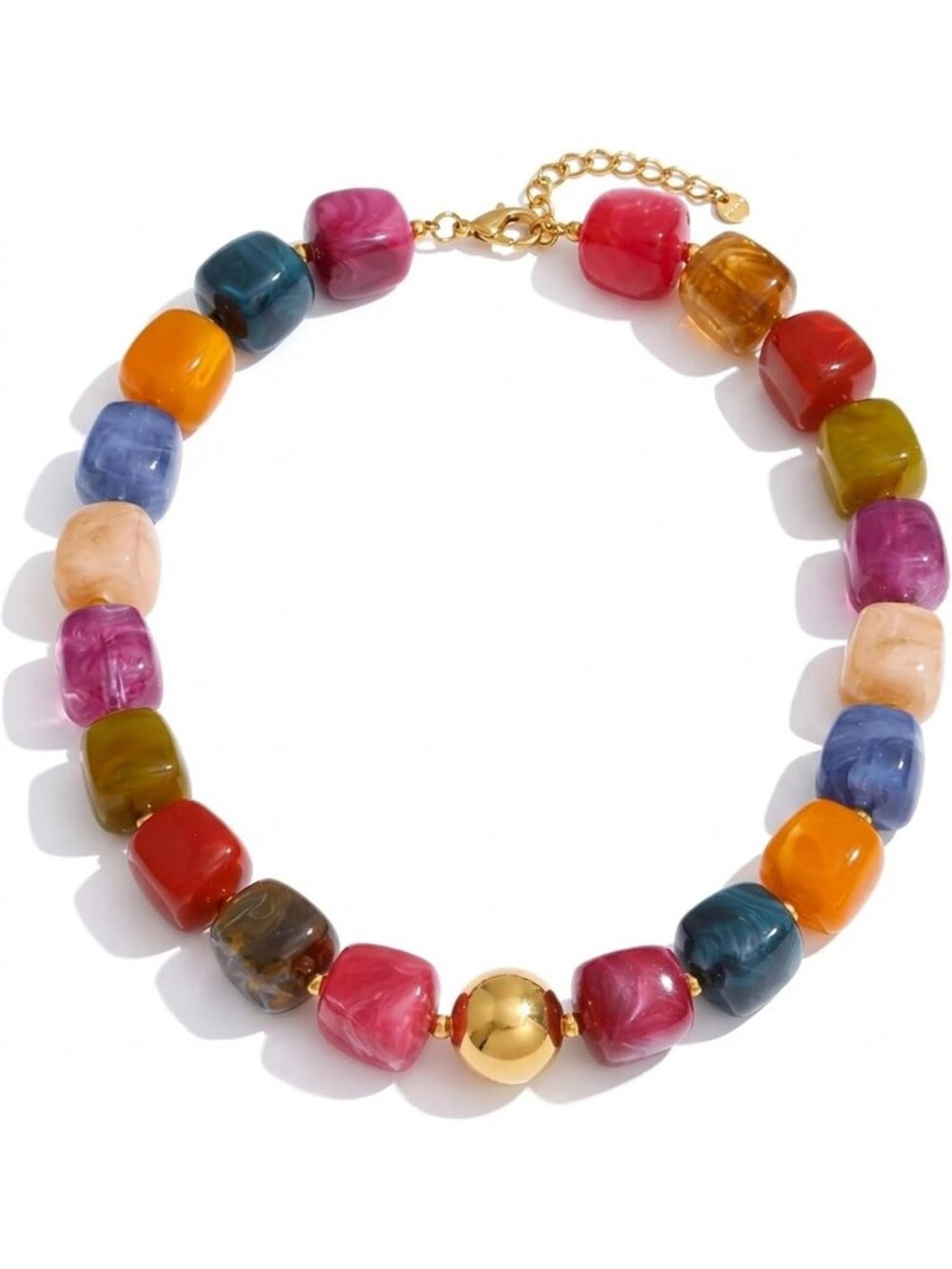 Women's Colorful Chunky Square Acrylic Beaded Adjustable Length Choker Necklaces